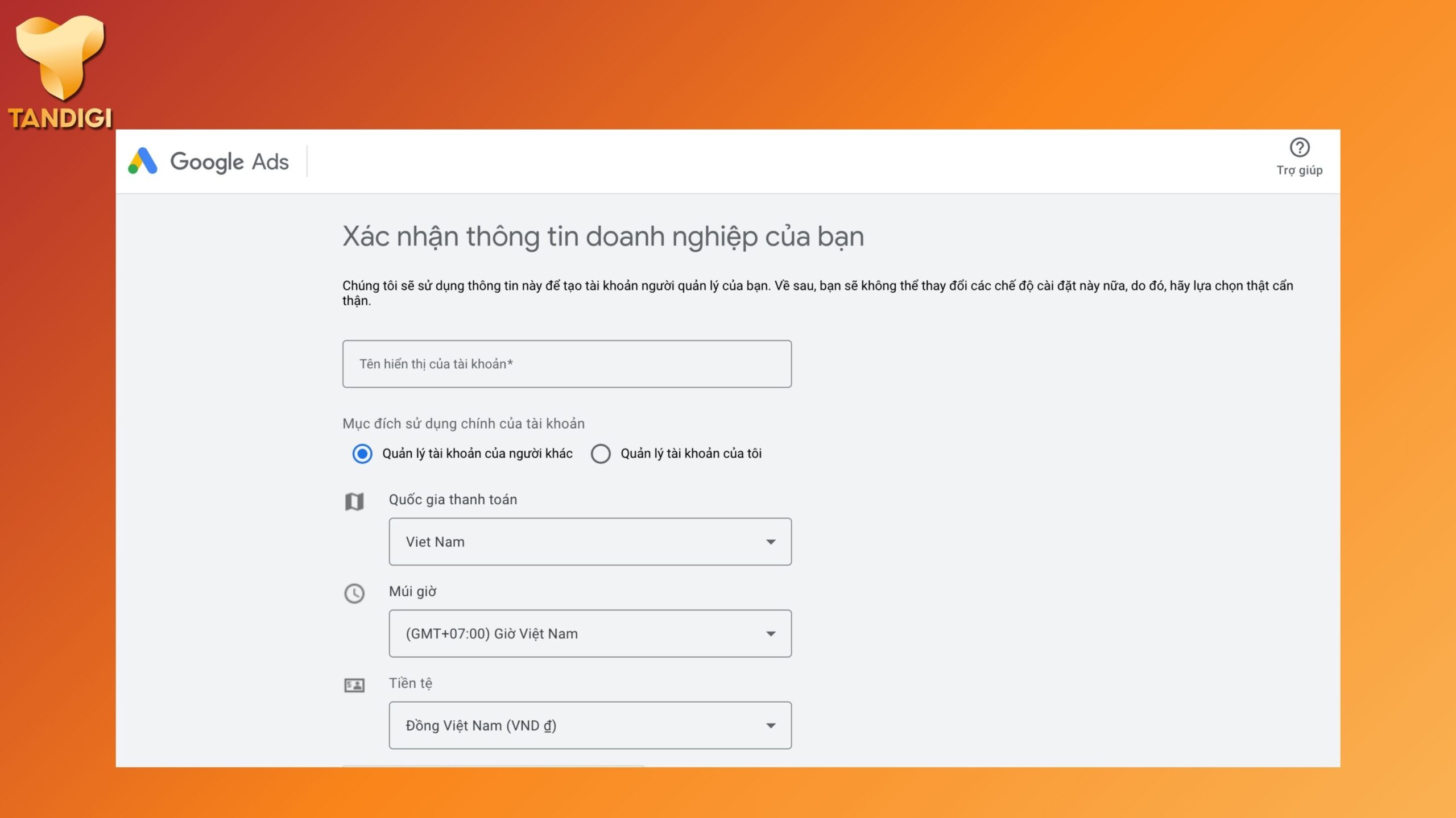 Setup tài khoản cho doanh nghiệp